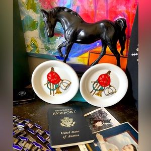 RARE GUCCI Equestrian Bone China Trinket Dishes Plates Designer Hone Decor GG